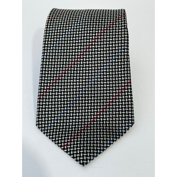 Vintage Burberry's Silk Necktie Black Checked Preppy Regency Officecore - Picture 1 of 9